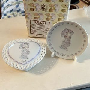 April covered dish and matching mini plate